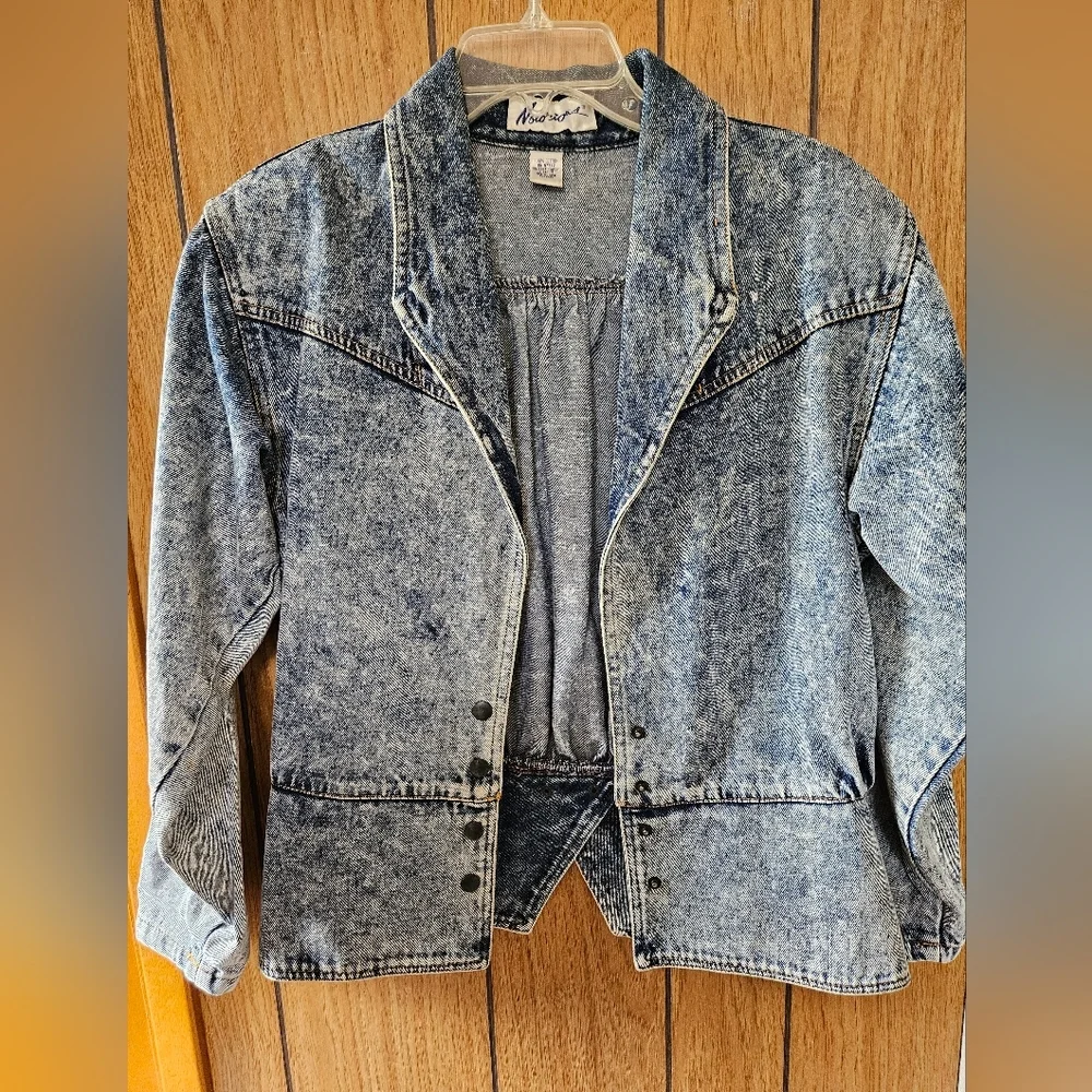Vintage 80's Glam Rock style Acid Wash Jean Jacket Size M - Picture 1 of 6